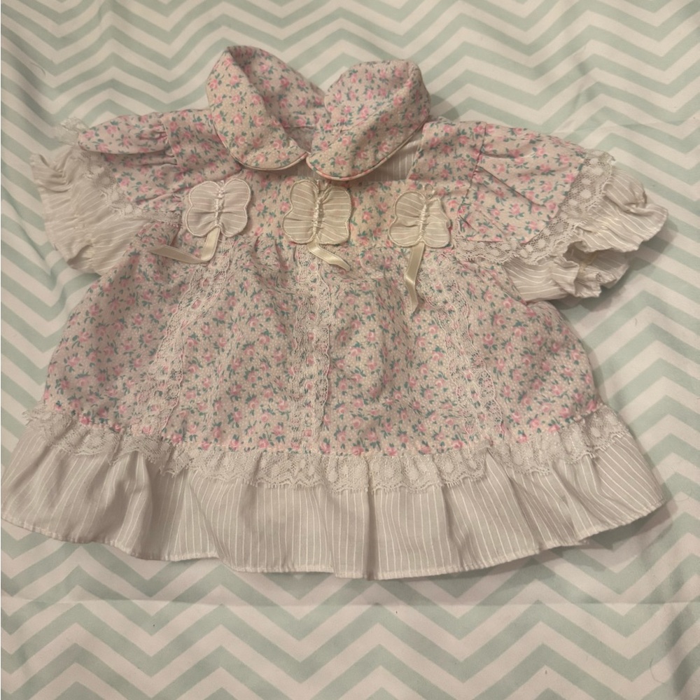 Mini Togs brand Floral Infant Dress with butterfly embellishments. NB-3 months
